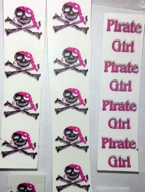 Pirate Girl Decals Heart Skull & Bones Nail Art Stickers